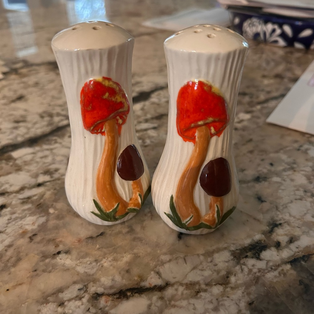 Arnel’s Mushroom Salt and Pepper Shakers - White and Red